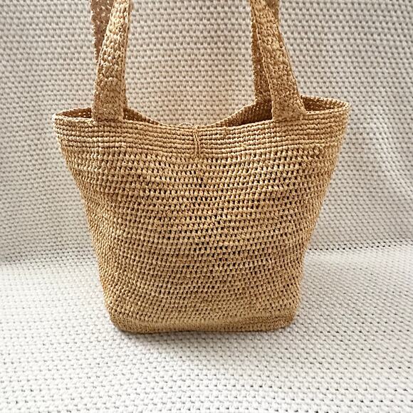 Annabel Ingall Australia Beige Tan Raffia Beach Shoulder Tote Capiz Shell Button - Picture 4 of 11